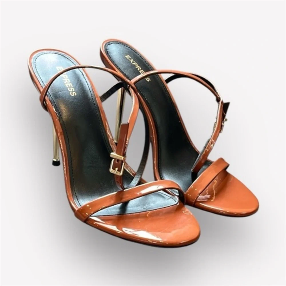 🎭 🥑Express Strappy Stiletto Heels Sandals Size 8 | Burnt Orange Gold